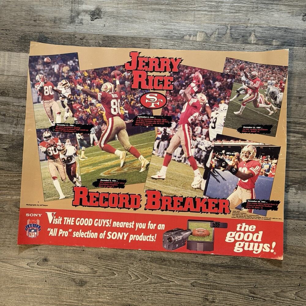 NFL Promo Poster Jerry Rice San Francisco 49ers 22"x 17" - Record Breakers RARE